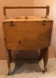 Antique Wooden Sewing Box on wheels, Tray