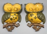 (2) Sexton 1970 Metal Owl Wall Plaques