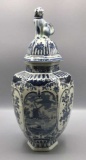 Boch Blue and White Delft Lidded Vase