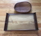 Glass and Wood Tray - 27 1/2” x 16 1/2” and