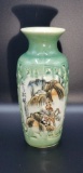 Hand Painted Signed Chinese Vase with Wooden