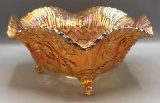 3 Footed Ruffled Edge Marigold Carnival Glass