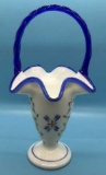 Fenton Ruffled Vase with Cobalt Handle,