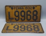 (2) 1932 Pennsylvania License Plates