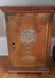 Vintage Brass & Wood Safe Deposit Box with Key -