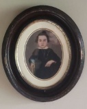 Oval Framed Antique Painting of  Little Boy--12