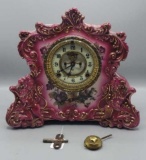 Antique Ansonia Reporter Porcelain Clock with K