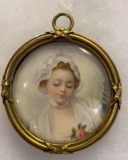 Portrait Miniature of a Little Girl  Wearing
