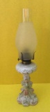 Figural Porcelain Oil Lamp, 16 1/4’’ Tall to top