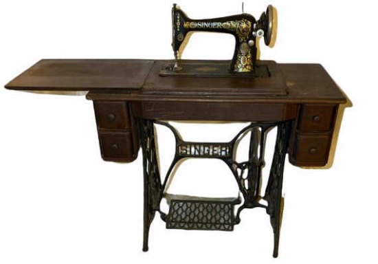 Antique Oak Singer Sewing with Antique Iron Base