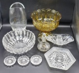 Box of Assorted Glassware: Crystal Vase, Amber