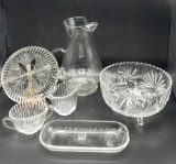Assorted Glass: Pitcher, Footed Bowl, Creamer &