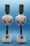Pair of Hand Painted Milk Glass Vanity Lamps