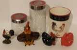 (7) Rooster Items: (2) Canisters, Utensil