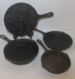 Assorted Cast Iron: 9” Cornbread Pan, 6”, 7 1/2“