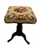 Antique Piano Stool with Needlepoint Seat