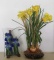Iris Dish and Daffodils Flower Arrangement