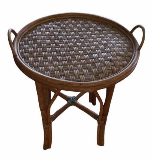 Rattan Table with Tray Top, 21’’ Top