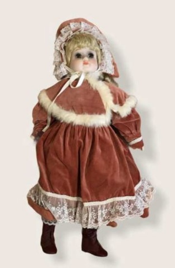 Porcelain Doll in Velvet Outfit