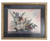 Framed and Double Matted Floral Signed Print, 26