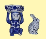 (2) Hand-Painted Blue & White Figurines—7 1/2”