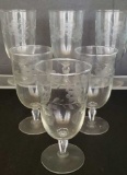 (6) Etched Footed Glasses