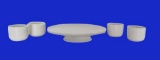 11 1/2” White Round Footed Plate and (4) Bowls