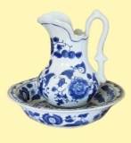 Blue and White Pitcher with Bowl