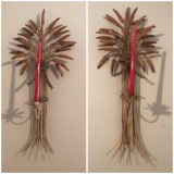 Pair of Metal Wheat Design Wall Candleholders