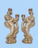 (2) Cherub Wall-Mounted Double Candle Holders—15”