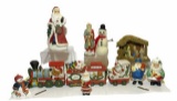 Ceramic Christmas Decorations:  Train, Santas,