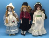 (3) Small Porcelain Dolls, 9’’ Tall
