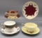 (3) Assorted Cups With Saucers And (1) Crown