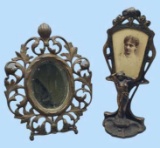 Antique Brass Beveled Glass Mirror & Art Deco