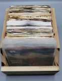 Assorted 45rpm Records & Wooden Box