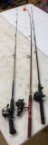 (3) Spinning Reels And Rods: Zebco33 on a Shakespeare 6' Rod,