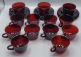(13) Ruby Red Cups And Saucers
