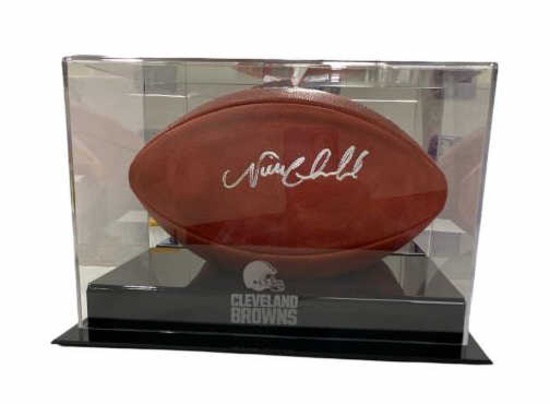 Football Signed by Nick Chubb in Display Case