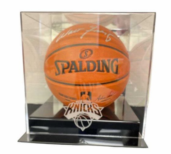 Basketball Signed by Walt Frazier in Display Case