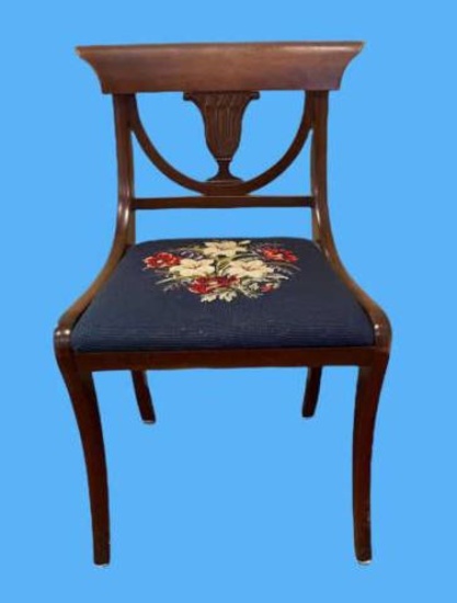 Mahogany Sheraton-Style Chair w/Needle Point Seat