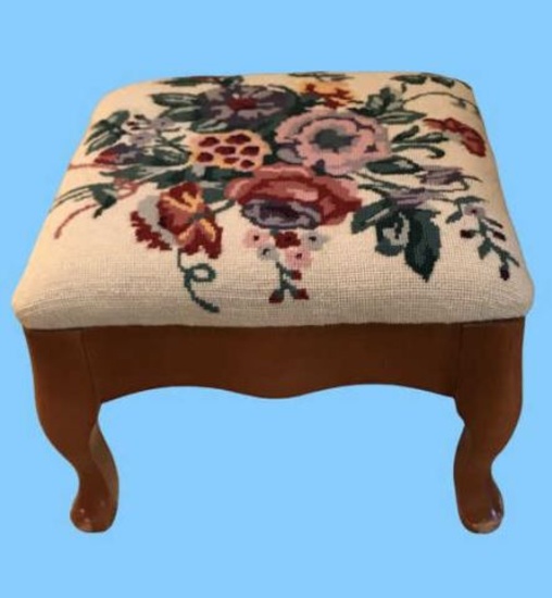 Foot Stool with Floral Tapestry Top