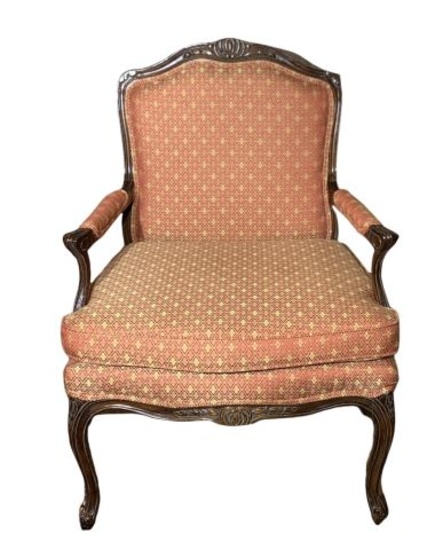 Upholstered Arm Chair with Carved Wood