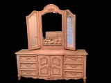 French Provincial Style Triple Dresser with Mirror