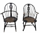 (2) Antique Windsor Chairs with Rush Seats- 1