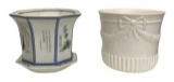 (2) Ceramic Flower Pots: (1) White Made In Italy,