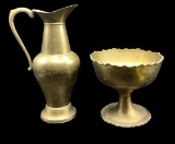 (2) Brass Items - Pedestal Bowl 8” x 7” and