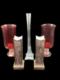 (2) Ruby Red/Clear Vases, Clear Vase, (2)
