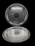 (2) Round Silverplate Trays - 12” and 14”