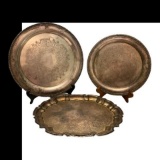 (3) Silver Plate Trays:  Round 14 3/4