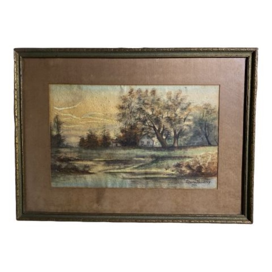 Framed and Matted Clare Hendrix Watercolor